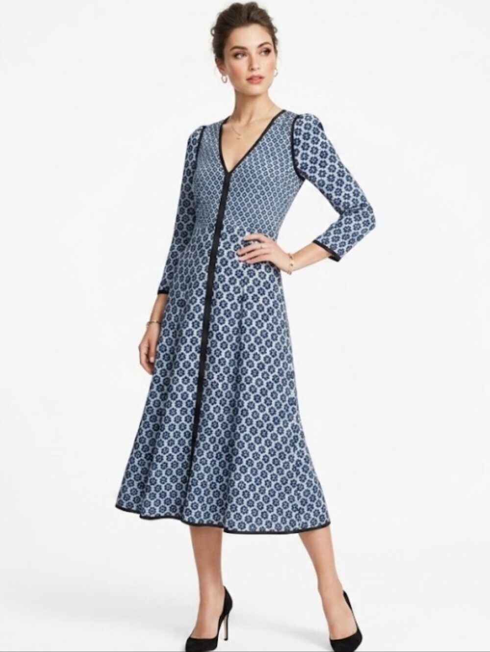 KATE SPADE New York Silk Spade Flowers.Patern Long Sleeve Midi Dress Size 4.